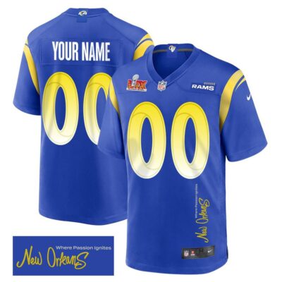 Los Angeles Rams Super Bowl LIX 'New Orleans - Where Passion Ignites' Game Men Custom Jersey - Royal