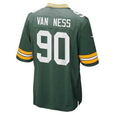 Alternative view of Lukas Van Ness 90 Green Bay Packers Super Bowl LIX New Orleans Patch Game Men Jersey - Green
