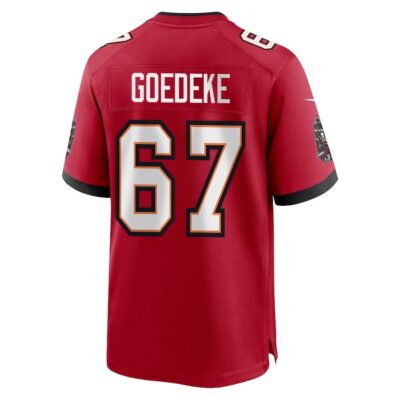 Alternative view of Luke Goedeke 67 Tampa Bay Buccaneers Super Bowl LIX New Orleans Patch Game Men Jersey - Red