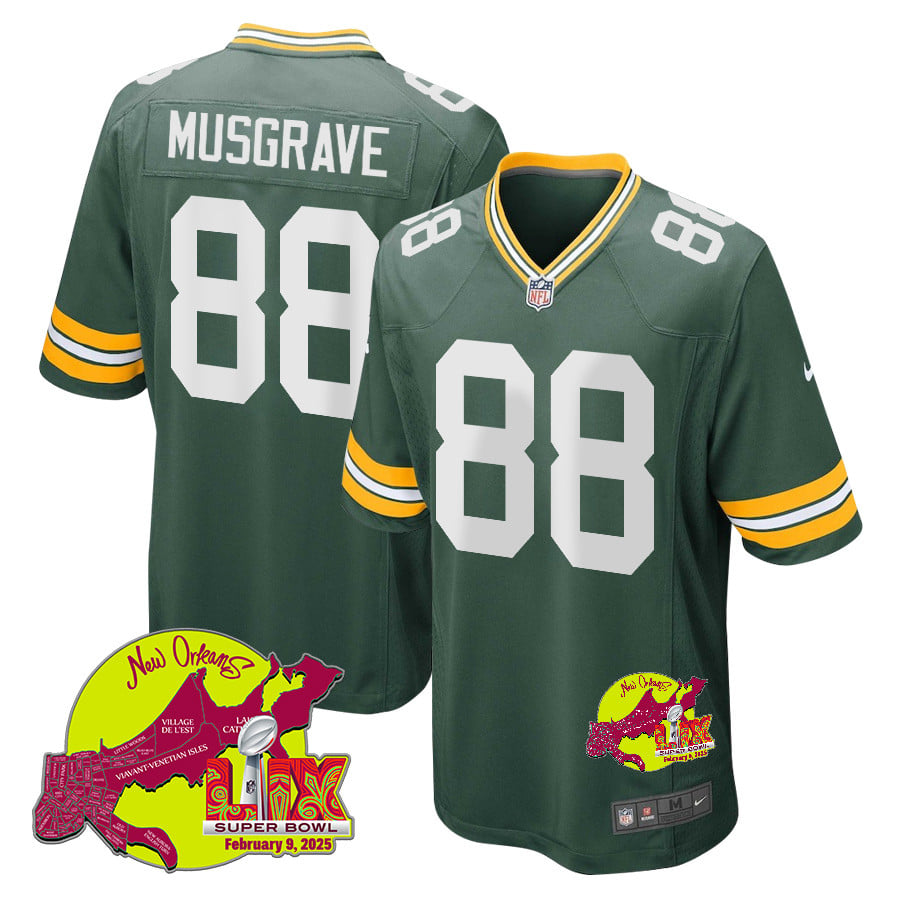 Luke Musgrave 88 Green Bay Packers Super Bowl LIX New Orleans Patch Game Men Jersey - Green