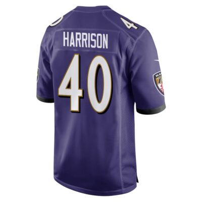 Alternative view of Malik Harrison 40 Baltimore Ravens Super Bowl LIX New Orleans Patch Game Men Jersey - Purple