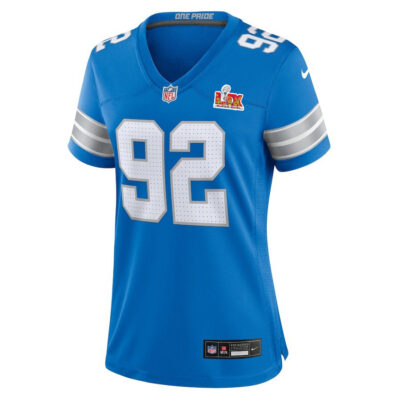 Alternative view of Marcus Davenport #92 Detroit Lions Super Bowl LIX Women's Jersey - Blue