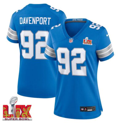 Marcus Davenport #92 Detroit Lions Super Bowl LIX Women's Jersey - Blue