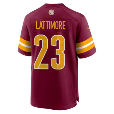Alternative view of Marshon Lattimore 23 Washington Commanders Super Bowl LIX New Orleans Patch Game Men Jersey - Burgundy