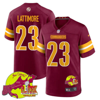 Marshon Lattimore 23 Washington Commanders Super Bowl LIX New Orleans Patch Game Men Jersey - Burgundy