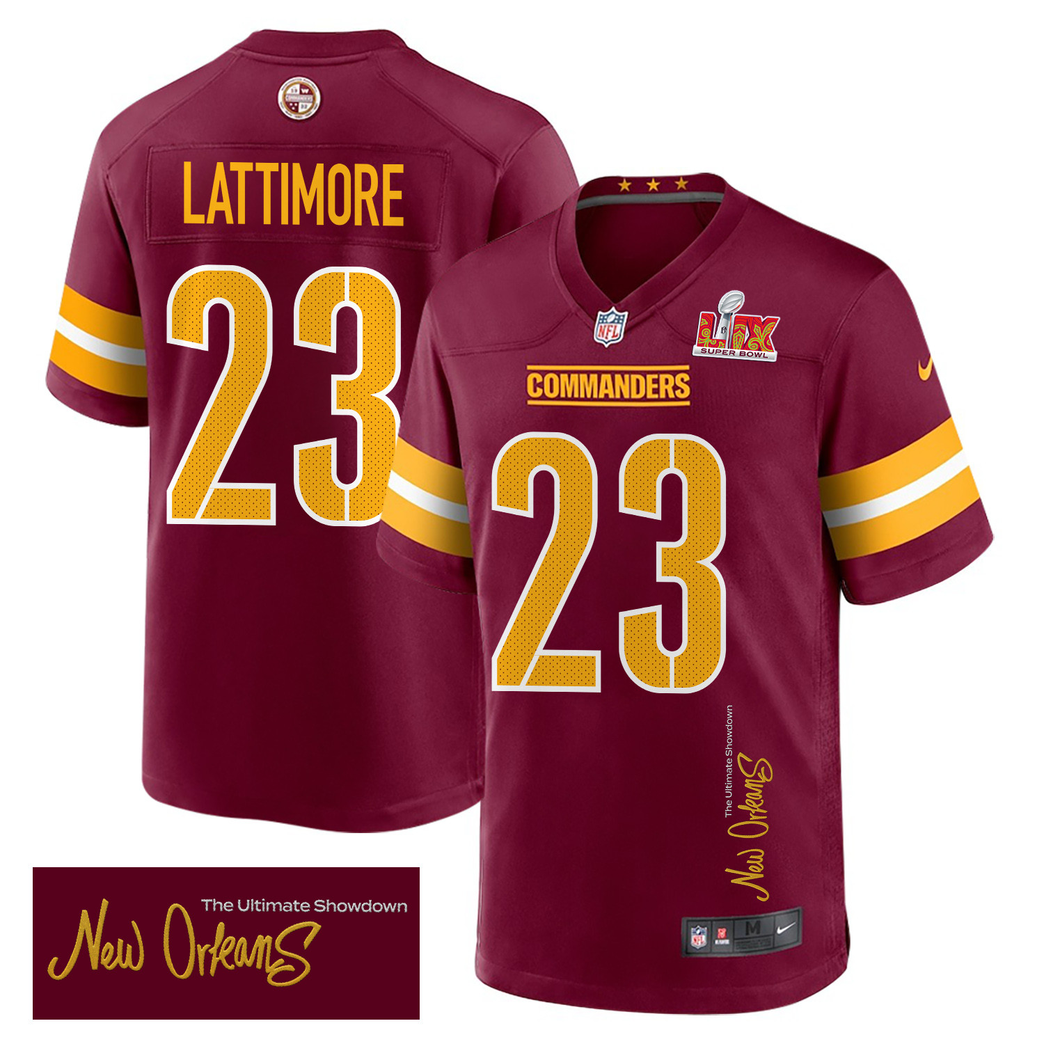 Marshon Lattimore 23 Washington Commanders Super Bowl LIX 'New Orleans - The Ultimate Showdown' Game Men Jersey - Burgundy