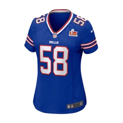 Alternative view of Matt Milano #58 Buffalo Bills Super Bowl LIX Women's Jersey - Royal