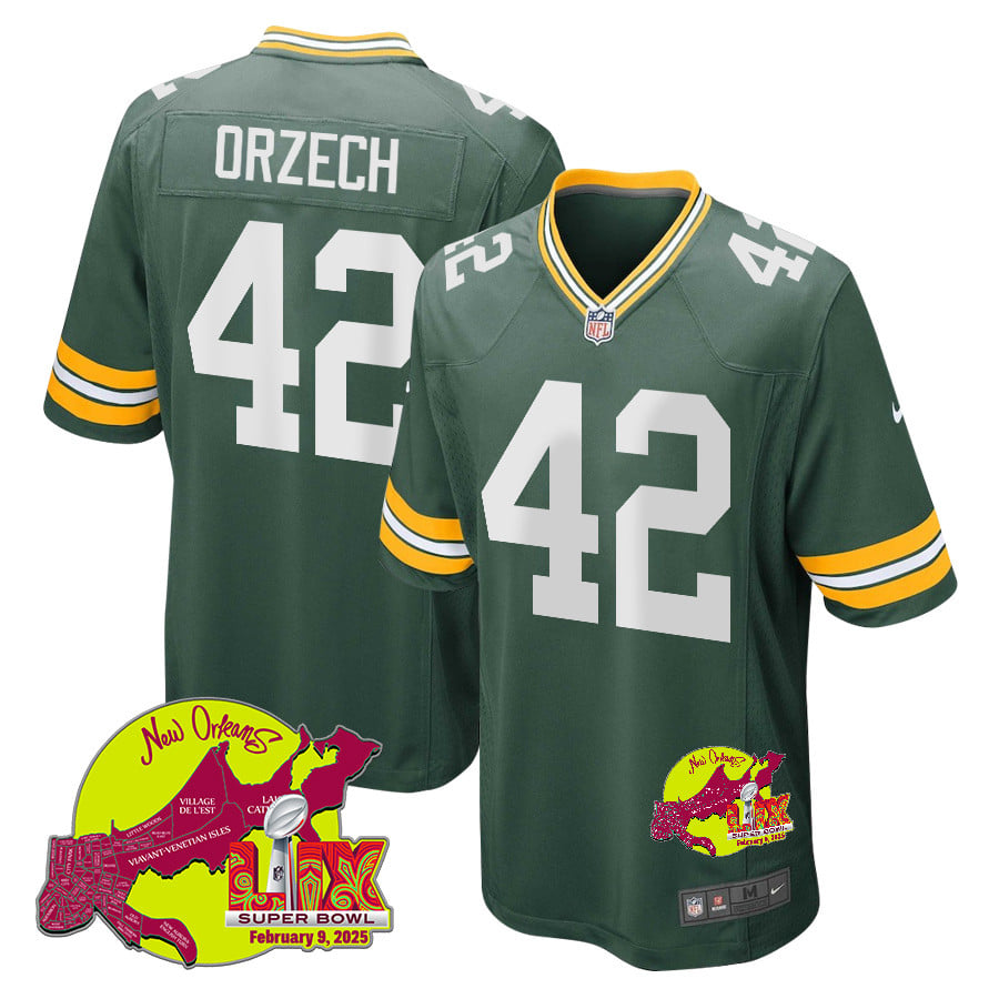 Matt Orzech 42 Green Bay Packers Super Bowl LIX New Orleans Patch Game Men Jersey - Green