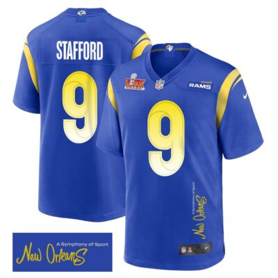 Matthew Stafford 9 Los Angeles Rams Super Bowl LIX 'New Orleans - A Symphony of Sport' Game Men Jersey - Royal