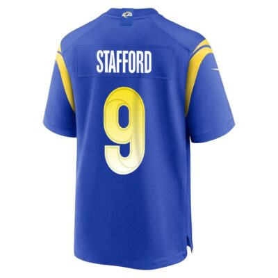 Alternative view of Matthew Stafford 9 Los Angeles Rams Super Bowl LIX New Orleans Patch Game Men Jersey - Royal