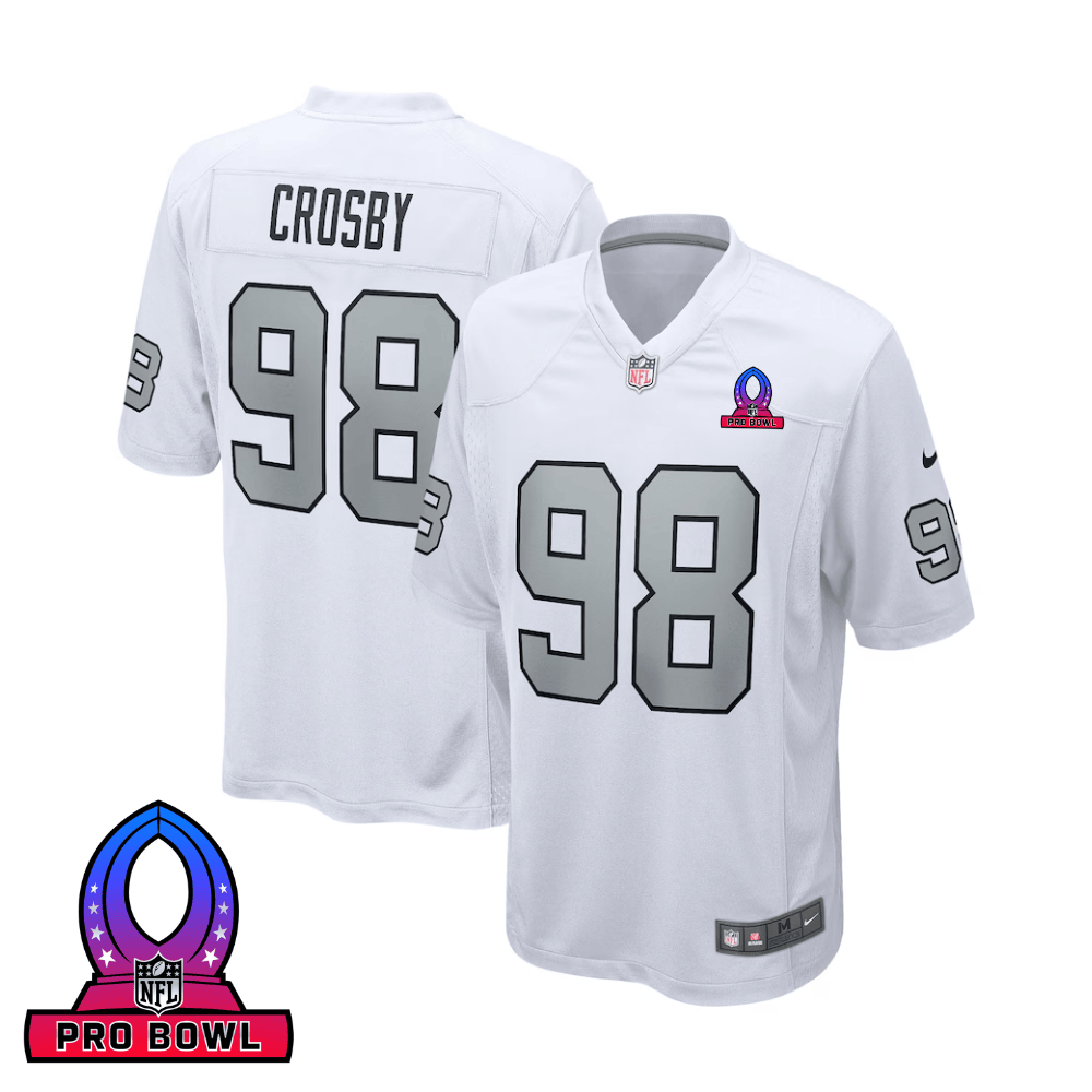 Maxx Crosby 98 Las Vegas Raiders 2025 Pro Bowl Patch Game Men Jersey - White
