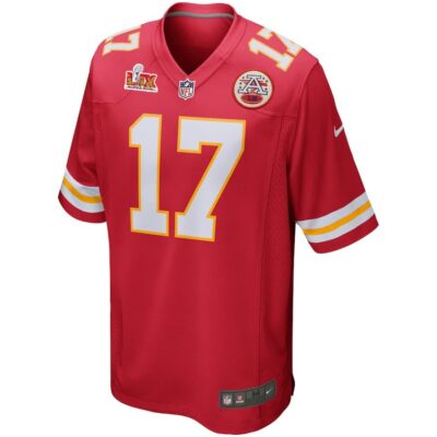 Alternative view of Mecole Hardman #17 Kansas City Chiefs Super Bowl LIX Jersey - Men's - Red