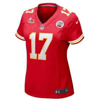 Alternative view of Mecole Hardman #17 Kansas City Chiefs Super Bowl LIX Women's Jersey - Red