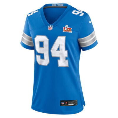 Alternative view of Mekhi Wingo #94 Detroit Lions Super Bowl LIX Women's Jersey - Blue