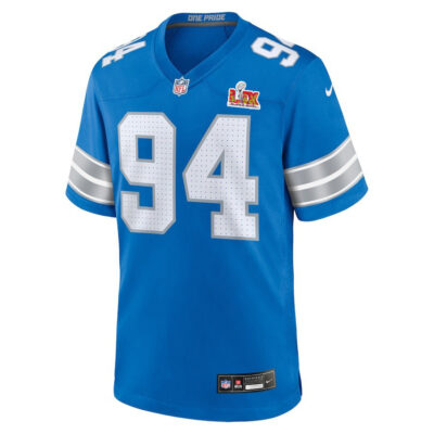 Alternative view of Mekhi Wingo #94 Detroit Lions Super Bowl LIX Youth Jersey - Blue