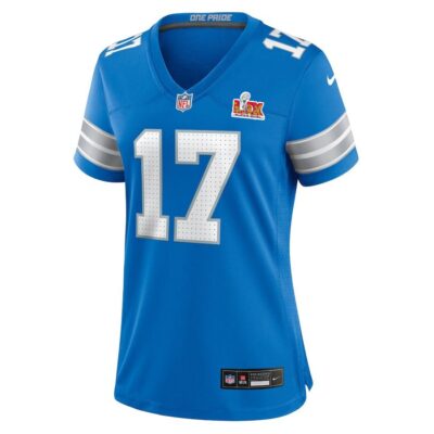 Alternative view of Michael Badgley #17 Detroit Lions Super Bowl LIX Women's Jersey - Blue
