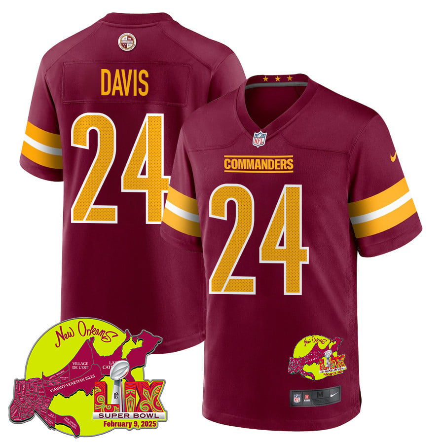 Michael Davis 24 Washington Commanders Super Bowl LIX New Orleans Patch Game Men Jersey - Burgundy