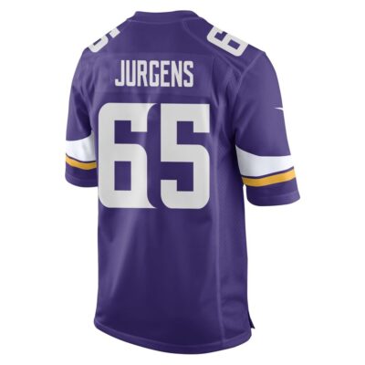 Alternative view of Michael Jurgens 65 Minnesota Vikings Super Bowl LIX New Orleans Patch Game Men Jersey - Purple