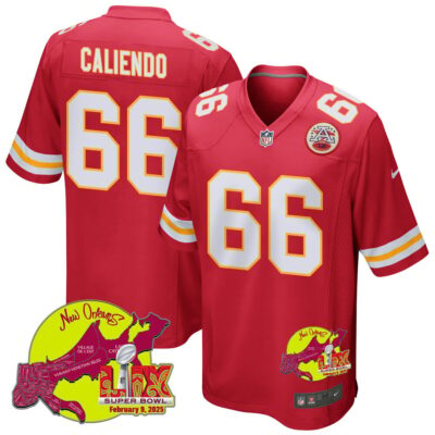 Mike Caliendo 66 Kansas City Chiefs Super Bowl LIX New Orleans Patch Game Men Jersey - Red