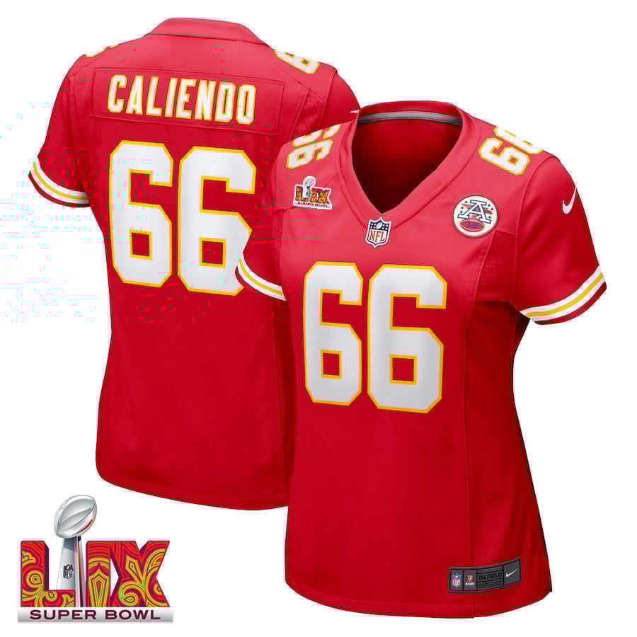 Mike Caliendo #66 Kansas City Chiefs Super Bowl LIX Women's Jersey - Red
