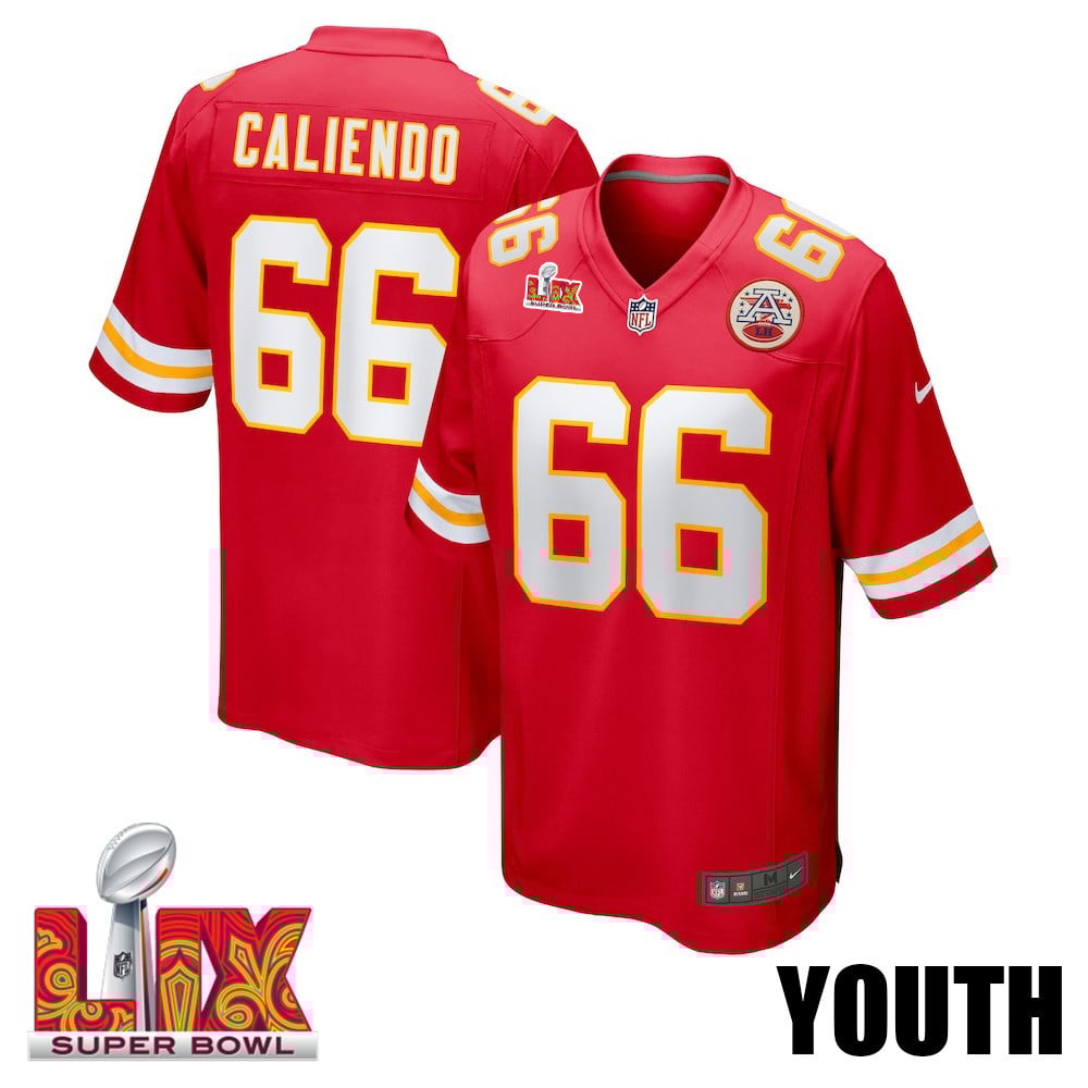 Mike Caliendo #66 Kansas City Chiefs Super Bowl LIX Youth Jersey - Red