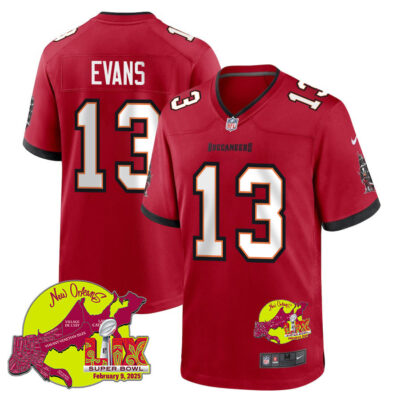 Mike Evans 13 Tampa Bay Buccaneers Super Bowl LIX New Orleans Patch Game Men Jersey - Red