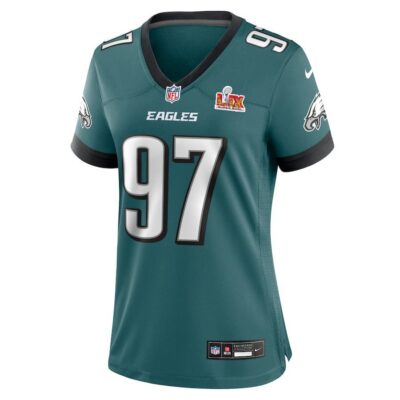 Alternative view of Moro Ojomo #97 Philadelphia Eagles Super Bowl LIX Women's Jersey - Midnight Green