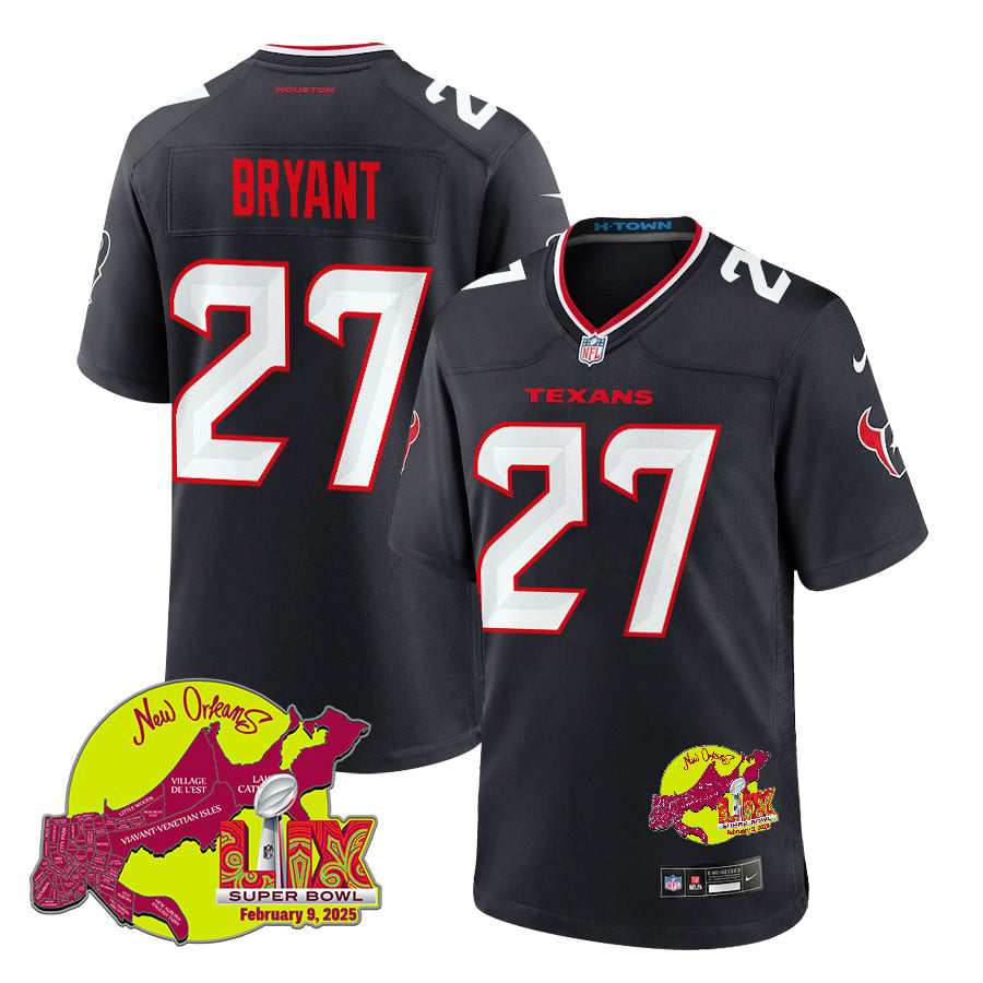 Myles Bryant 27 Houston Texans Super Bowl LIX New Orleans Patch Game Men Jersey - Navy