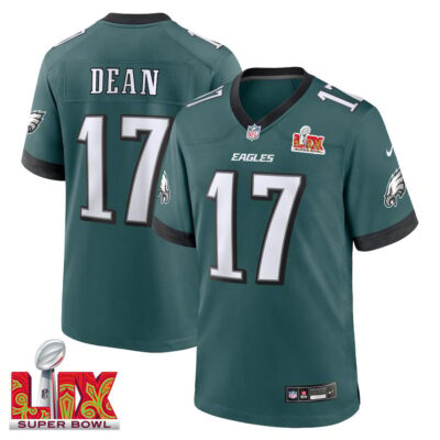 Nakobe Dean #17 Philadelphia Eagles Super Bowl LIX Jersey - Men's - Midnight Green