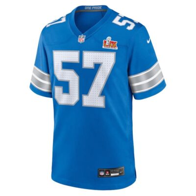 Alternative view of Nate Lynn #57 Detroit Lions Super Bowl LIX Jersey - Men's - Blue
