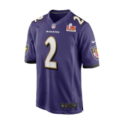 Alternative view of Nate Wiggins #2 Baltimore Ravens Super Bowl LIX Jersey - Men's - Purple