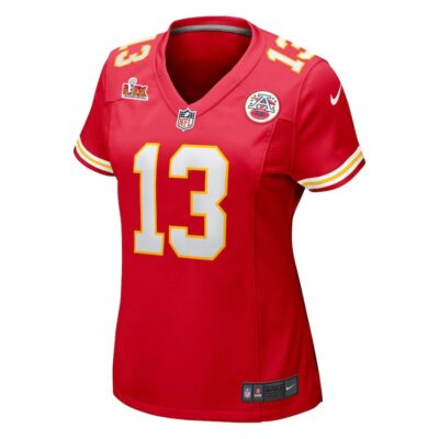 Alternative view of Nazeeh Johnson #13 Kansas City Chiefs Super Bowl LIX Women's Jersey - Red