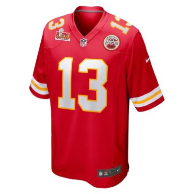 Alternative view of Nazeeh Johnson #13 Kansas City Chiefs Super Bowl LIX Youth Jersey - Red