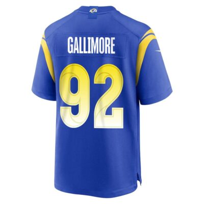 Alternative view of Neville Gallimore 92 Los Angeles Rams Super Bowl LIX New Orleans Patch Game Men Jersey - Royal