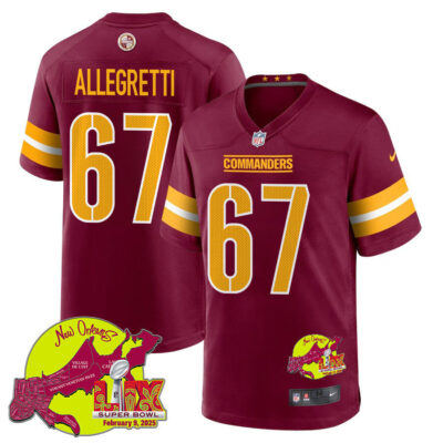 Nick Allegretti 67 Washington Commanders Super Bowl LIX New Orleans Patch Game Men Jersey - Burgundy