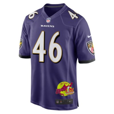 Nick Moore 46 Baltimore Ravens Super Bowl LIX New Orleans Patch Game Men Jersey - Purple - Image 3