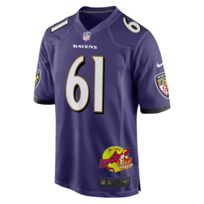Nick Samac 61 Baltimore Ravens Super Bowl LIX New Orleans Patch Game Men Jersey - Purple - Image 3