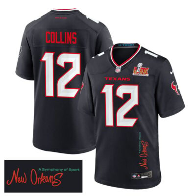 Nico Collins 12 Houston Texans Super Bowl LIX 'New Orleans - A Symphony of Sport' Game Men Jersey - Navy