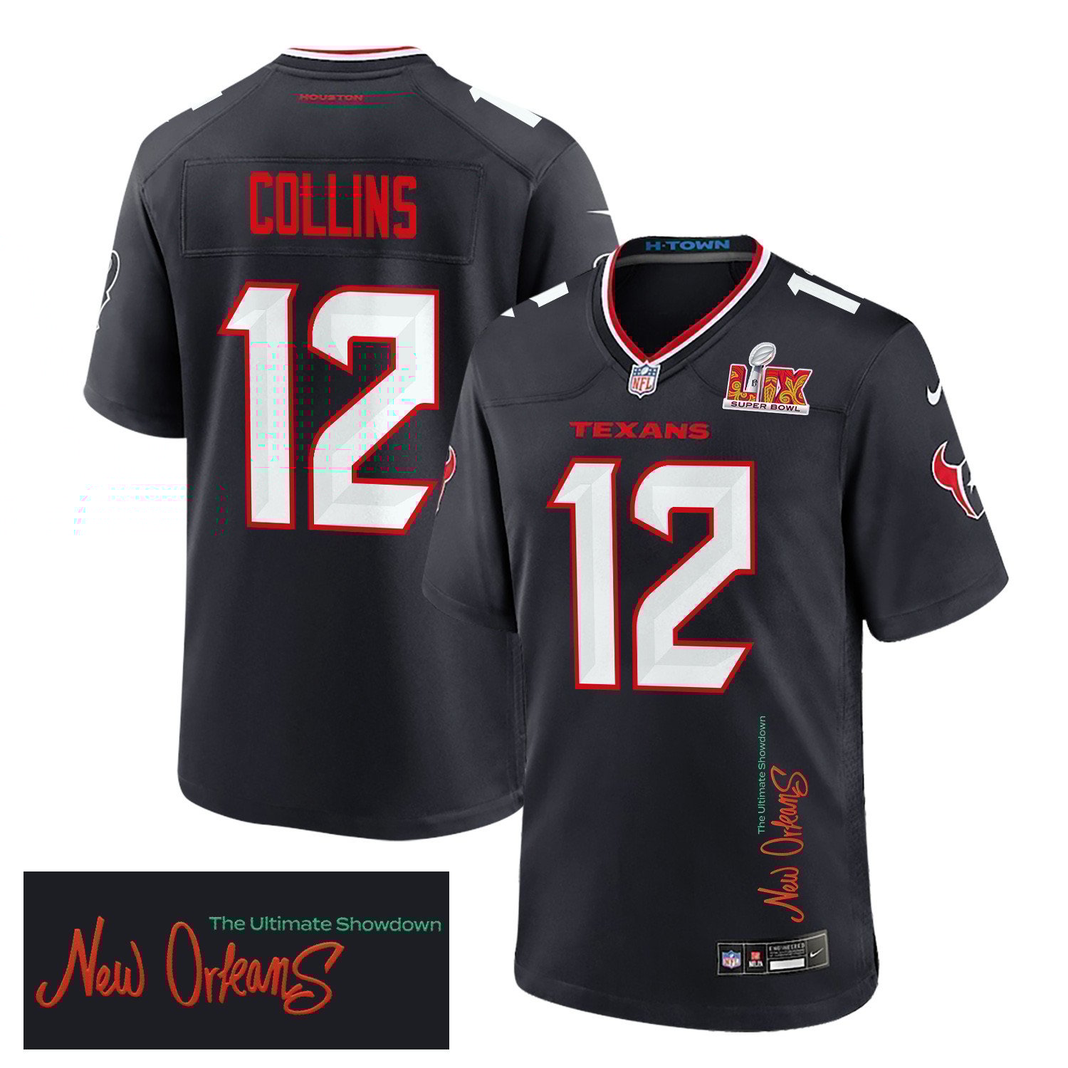 Nico Collins 12 Houston Texans Super Bowl LIX 'New Orleans - The Ultimate Showdown' Game Men Jersey - Navy