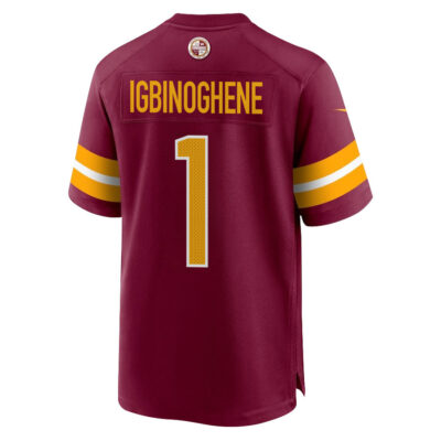 Alternative view of Noah Igbinoghene 1 Washington Commanders Super Bowl LIX New Orleans Patch Game Men Jersey - Burgundy