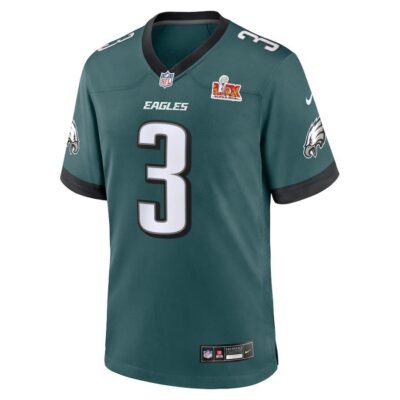 Alternative view of Nolan Smith Jr. #3 Philadelphia Eagles Super Bowl LIX Youth Jersey - Midnight Green