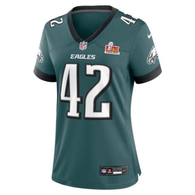 Alternative view of Oren Burks #42 Philadelphia Eagles Super Bowl LIX Women's Jersey - Midnight Green