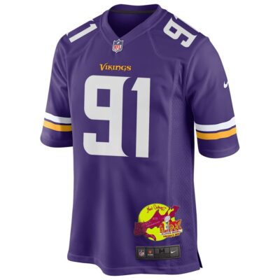 Pat Jones II 91 Minnesota Vikings Super Bowl LIX New Orleans Patch Game Men Jersey - Purple - Image 3