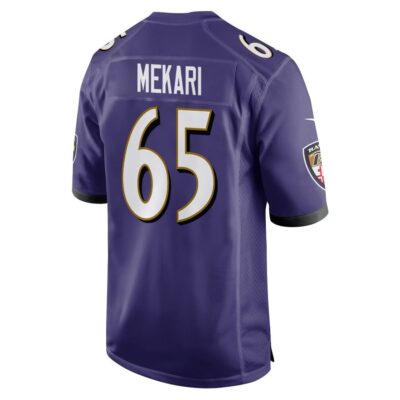 Alternative view of Patrick Mekari 65 Baltimore Ravens Super Bowl LIX New Orleans Patch Game Men Jersey - Purple