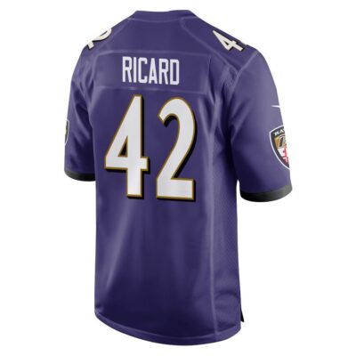 Alternative view of Patrick Ricard 42 Baltimore Ravens Super Bowl LIX New Orleans Patch Game Men Jersey - Purple