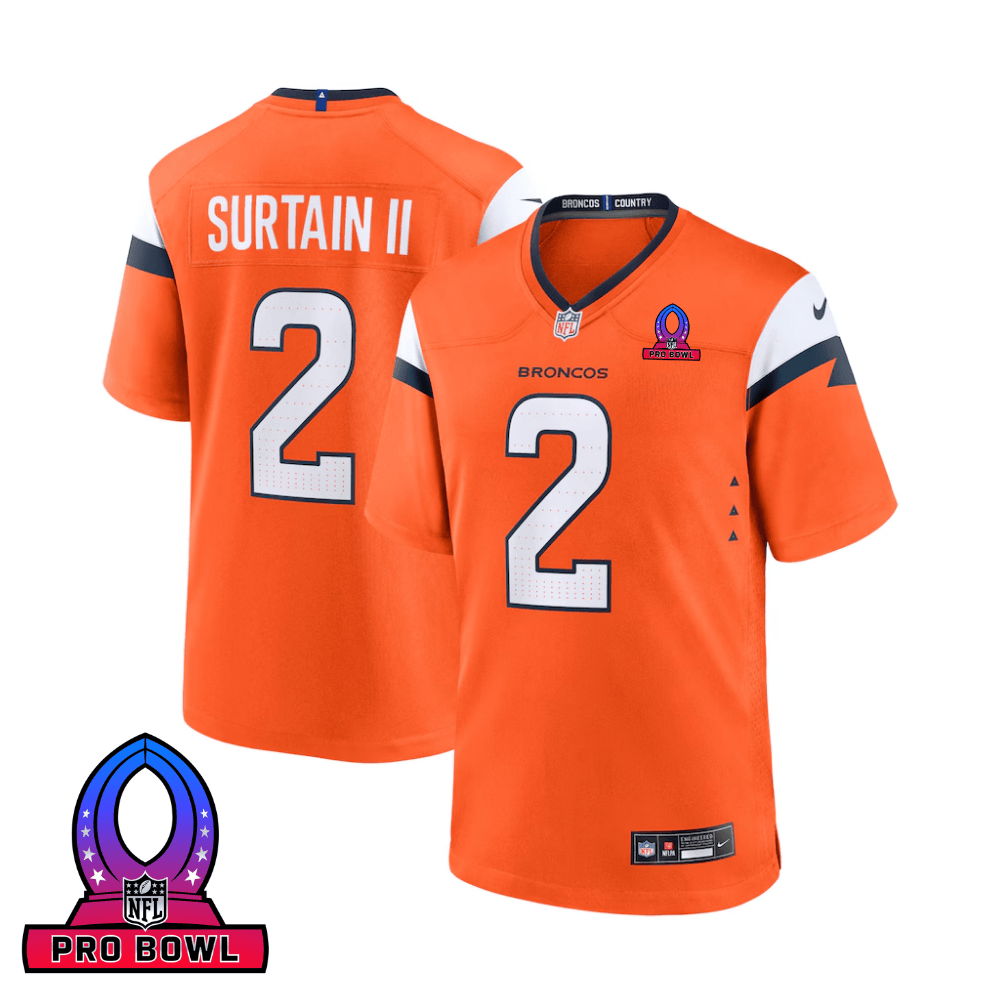 Patrick Surtain II 2 Denver Broncos 2025 Pro Bowl Patch Game Men Jersey - Orange
