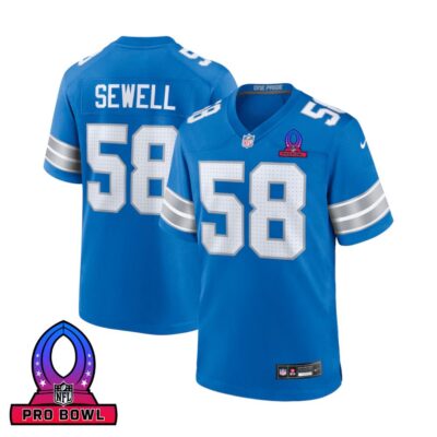 Penei Sewell 58 Detroit Lions 2025 Pro Bowl Patch Game Men Jersey - Blue