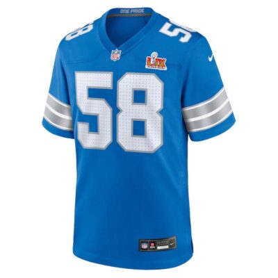 Alternative view of Penei Sewell #58 Detroit Lions Super Bowl LIX Jersey - Men's - Blue