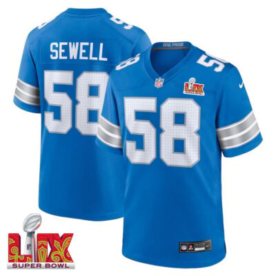 Penei Sewell #58 Detroit Lions Super Bowl LIX Jersey - Men's - Blue