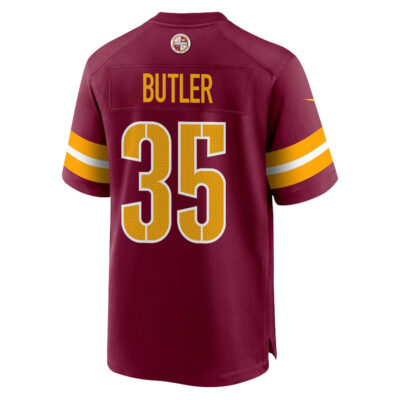 Alternative view of Percy Butler 35 Washington Commanders Super Bowl LIX New Orleans Patch Game Men Jersey - Burgundy